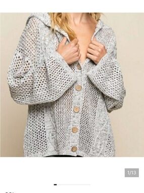 POL open weave button up cardigan w/hood